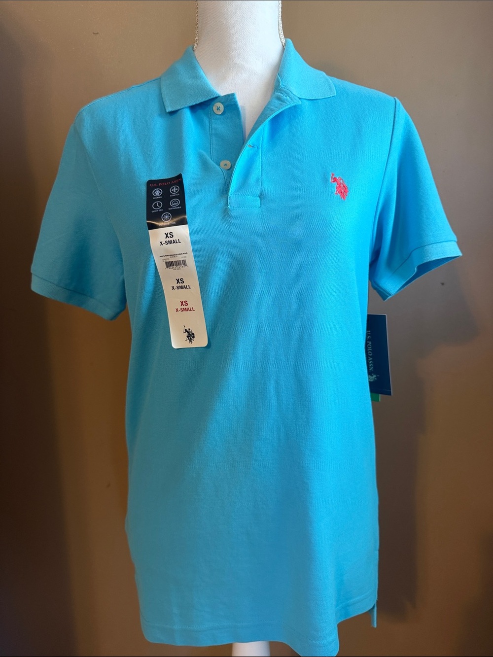 Men's Polo Shirt - Turquoise with Red Logo